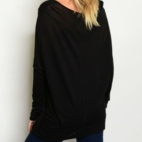 Small Black Dolman Thin Fitted Long Sleeves Top - Picture 2 of 4